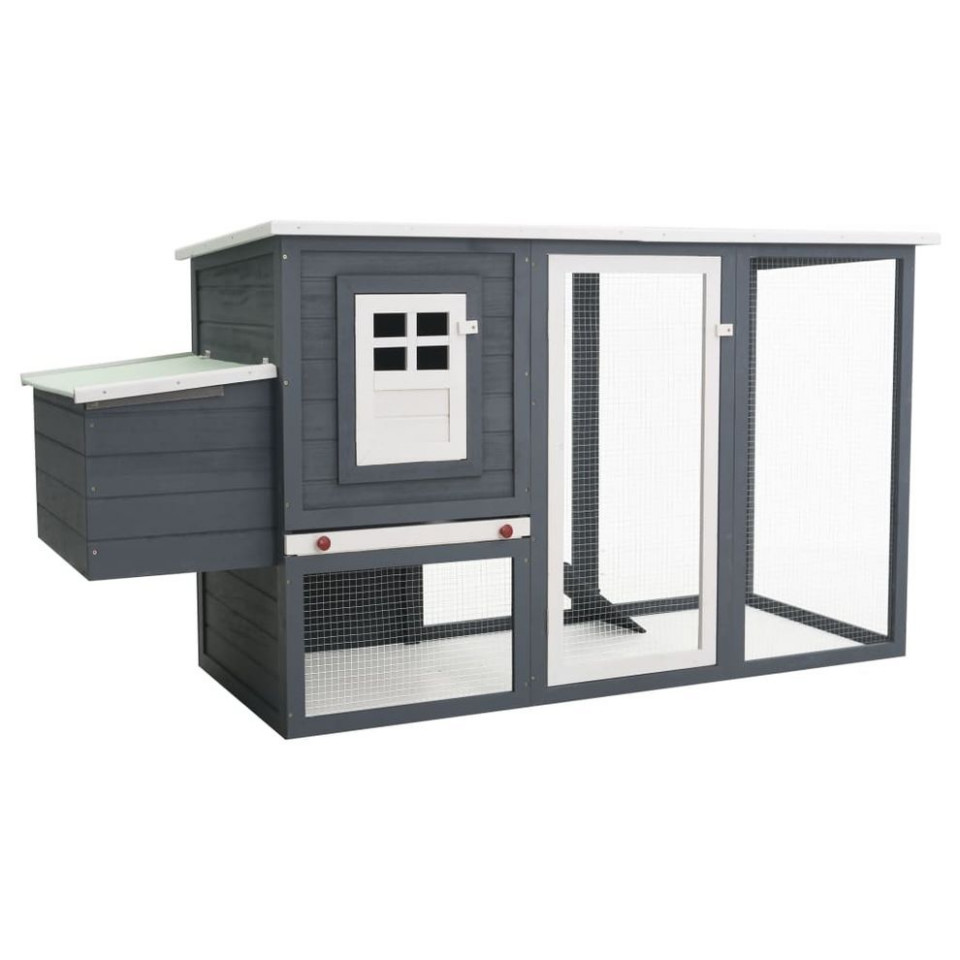 Coteț de păsări de exterior, casă găini cu 1 cuibar, gri, lemn Accesorii
