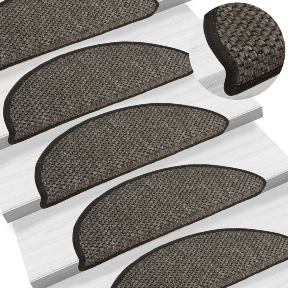 Covorașe scări autoadezive 15 buc antracit 56x20cm aspect sisal