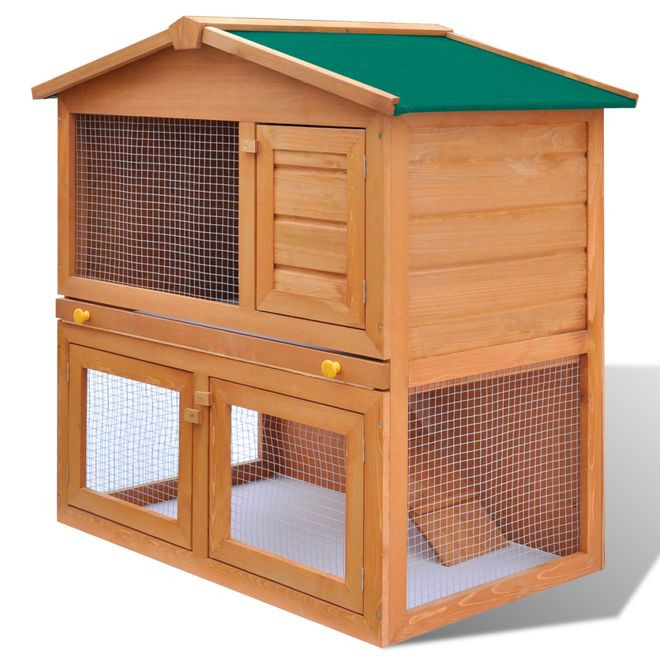 Cușcă de exterior iepuri cușcă adăpost animale mici 3 uși lemn Casa Practica