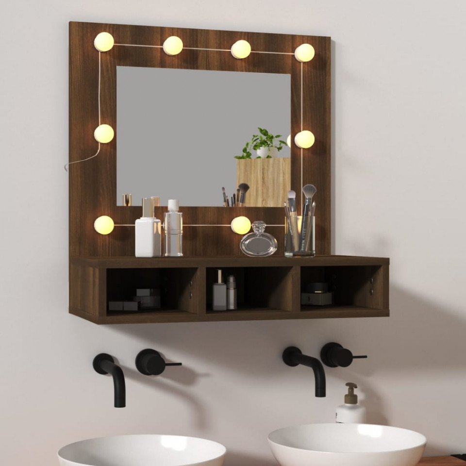 Dulap cu oglindă și led, stejar maro, 60x31,5x62 cm