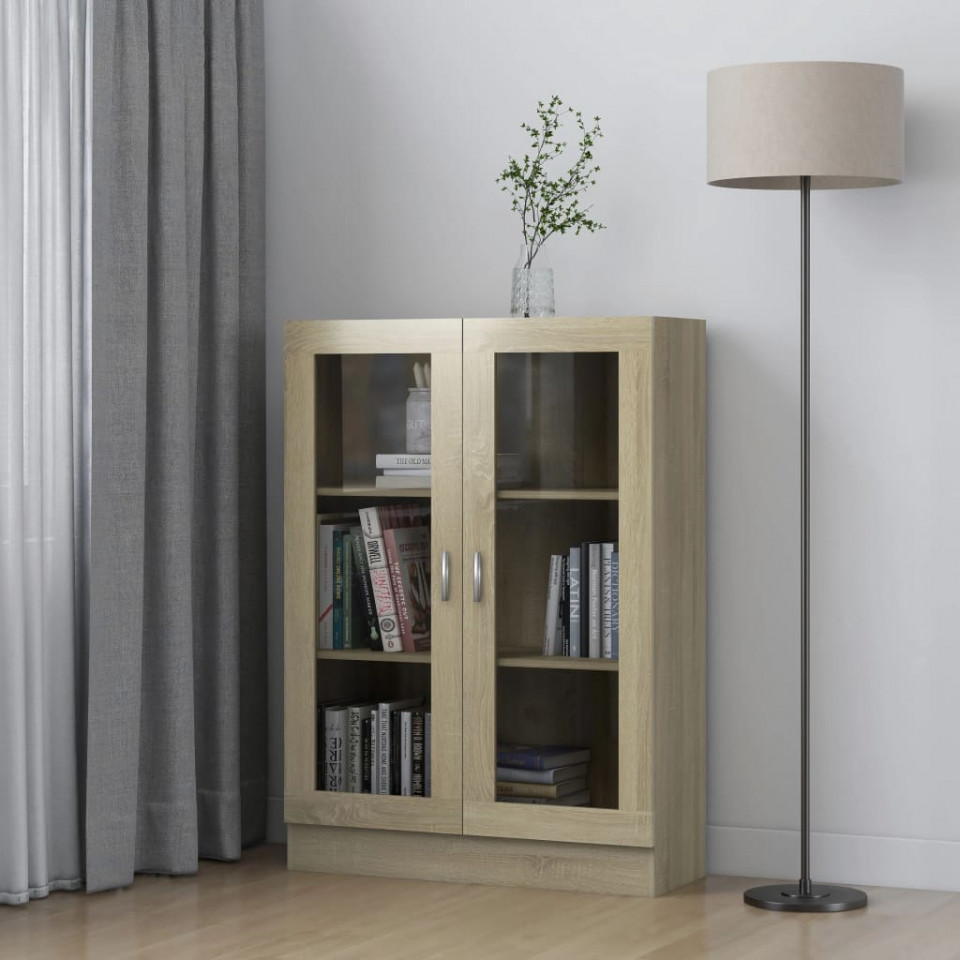 Dulap cu vitrină, stejar Sonoma, 82,5 x 30,5 x 115 cm, PAL
