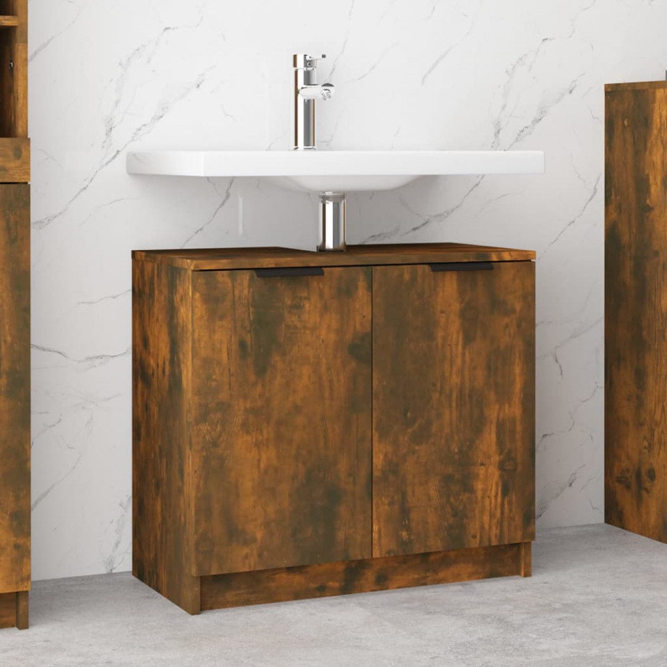 Dulap de baie, stejar fumuriu, 64,5x33,5x59 cm, lemn prelucrat