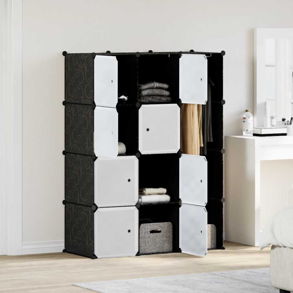 Dulap modular cu 9 compartimente, 109x36,5x143 cm, negru și alb