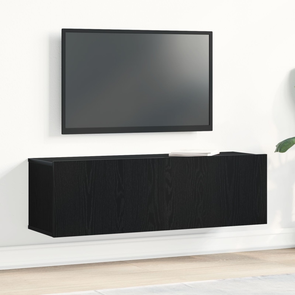 Dulap TV Montat pe Perete Negru din Lemn Compus 100x30x30 cm