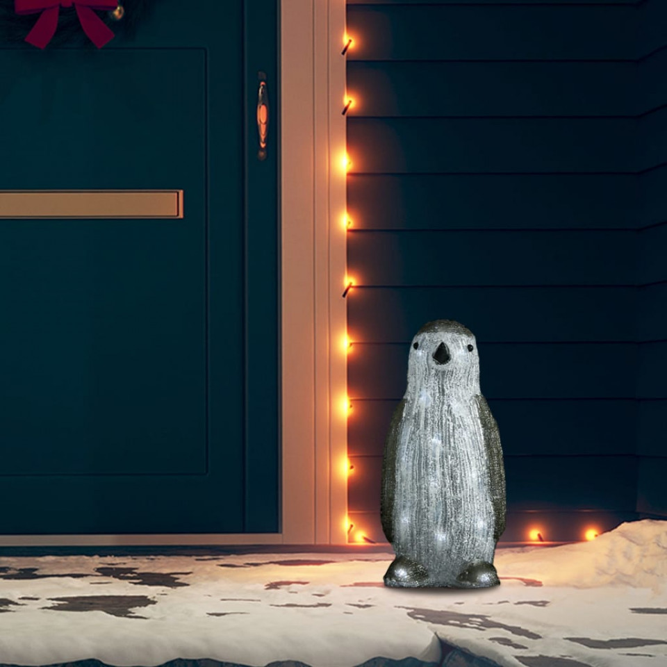 Figurină pinguin de Crăciun cu LED 30cm acril interior/exterior 30cm
