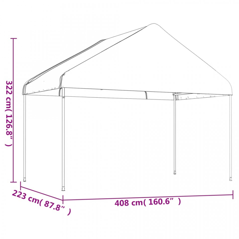 Foișor cu acoperiș, alb, 4,08x2,23x3,22 m, polietilenă