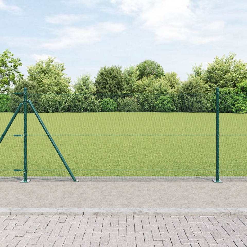 Gard Hexagonal Verde 0.8x25 m Metal, Stâlpi pentru Gard cu Plăci de Bază 13 buc Ø32mm 90cm Metal Galvanizat