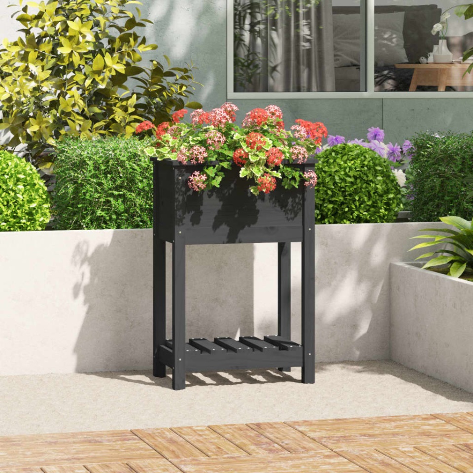 Jardinieră cu raft, gri, 54x34,5x81 cm, lemn masiv de pin