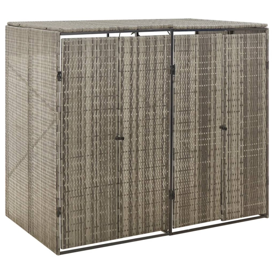 Magazie de pubele dublă, gri, 140x80x117 cm, poliratan