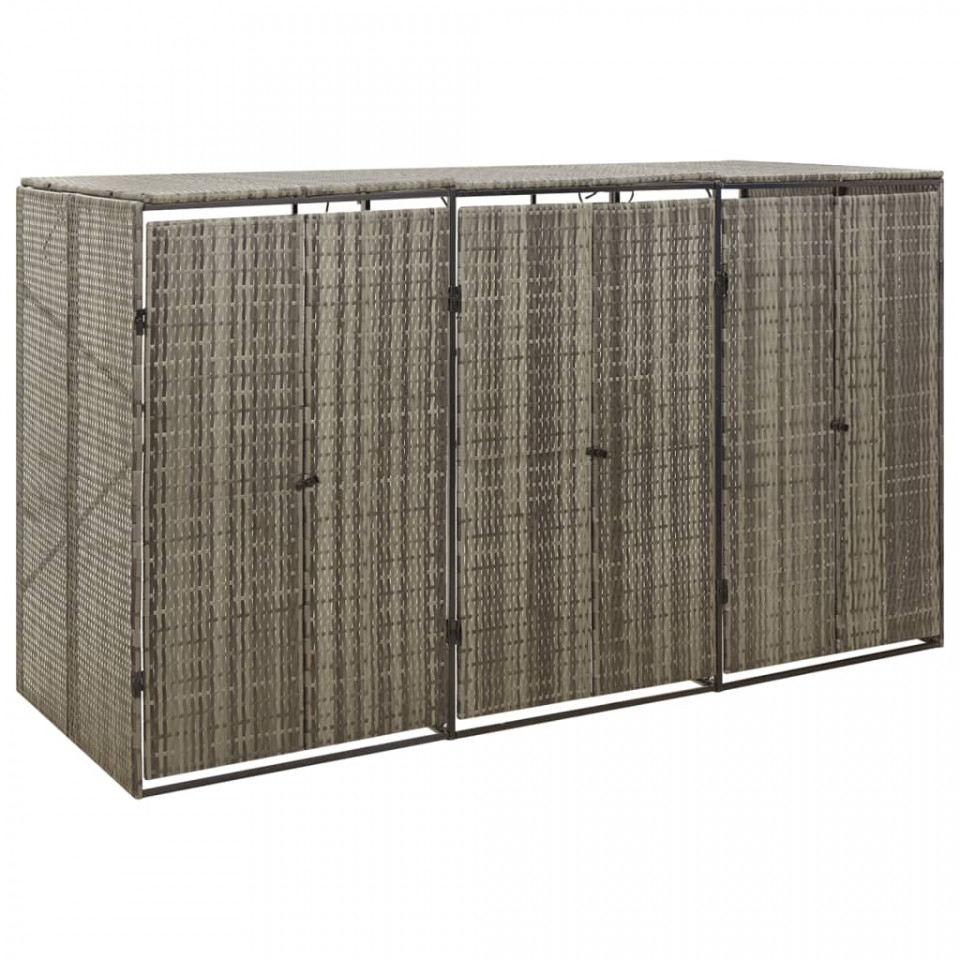 Magazie de pubele triplă, gri, 207x80x117 cm, poliratan