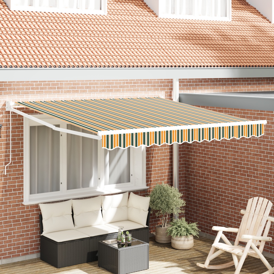 Marchiză Manuală Retractabilă Verde și Galben 350x250 cm, Material de înlocuire pentru marchiză de 3,5x2,5 m Verde și Galben