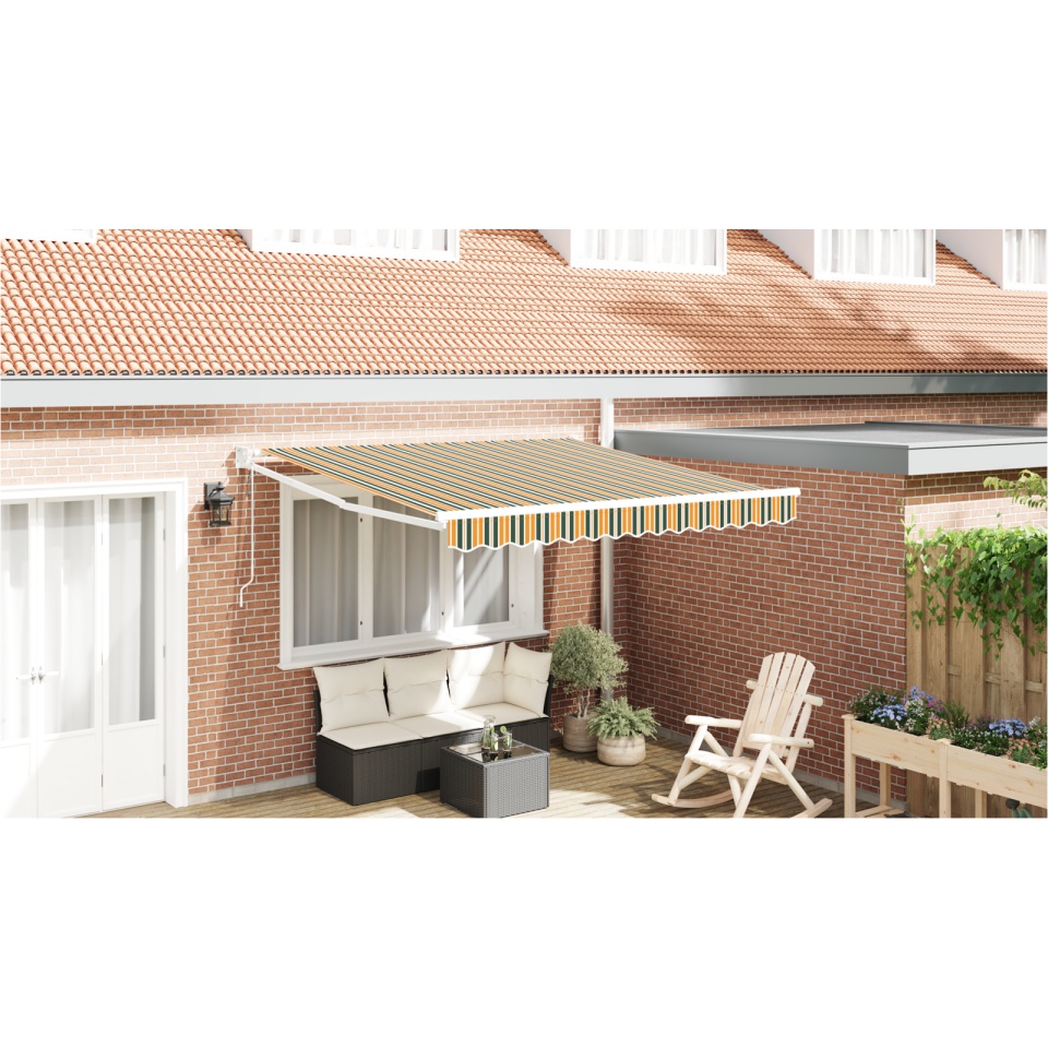 Marchiză retractabilă automată Verde și Galben 300x250 cm, Fabrică de înlocuire pentru marchiză pentru cadru de 3x2.5 m Verde și Galben