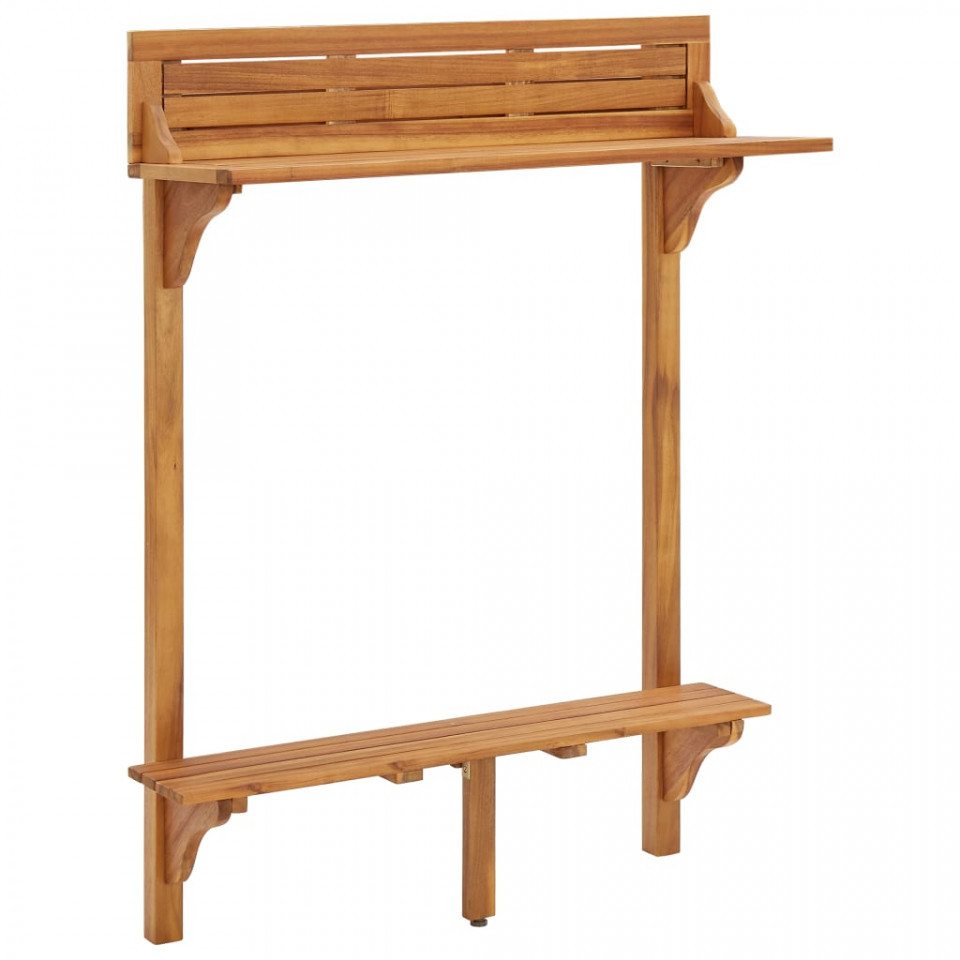 Masă de bar pentru balcon, 90x37x122,5 cm, lemn masiv de acacia
