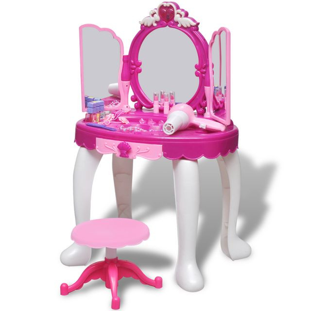 Masă de toaletă de jucărie cu 3 oglinzi, camera de joacă, lumină/sunet Camera