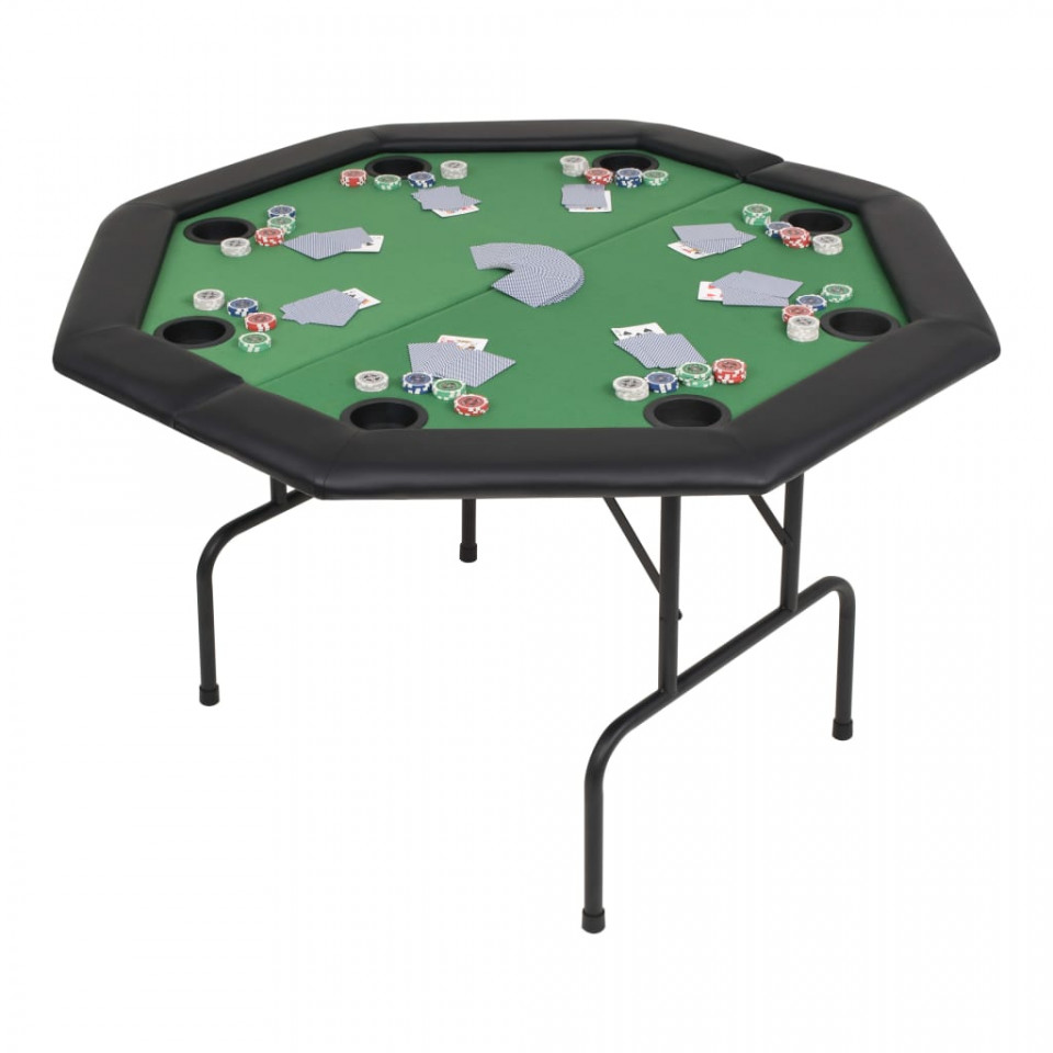 Masă poker pliabilă în două părți, 8 jucători, octogonal, Verde Casa Practica