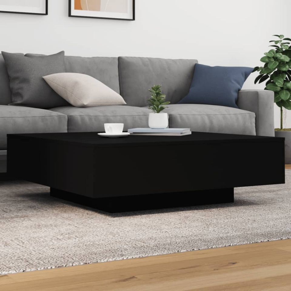 Măsuță de cafea cu lumini LED, negru, 100x100x31 cm