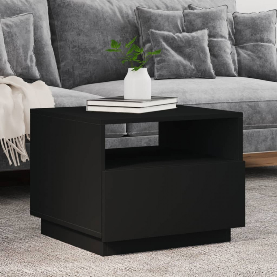 Măsuță de cafea cu lumini LED, negru, 50x49x40 cm