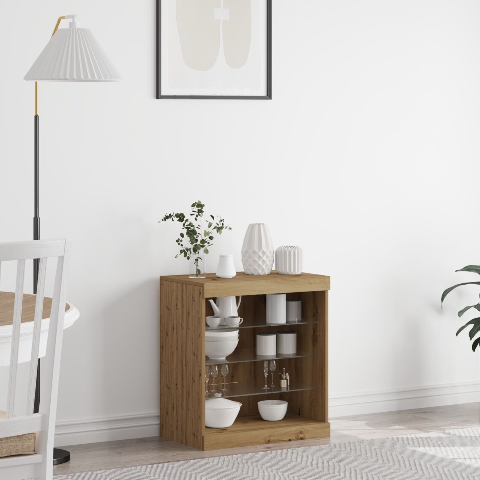 Mobilă de sufragerie cu lumini LED Stejar Artisan 60,5x37x67 cm