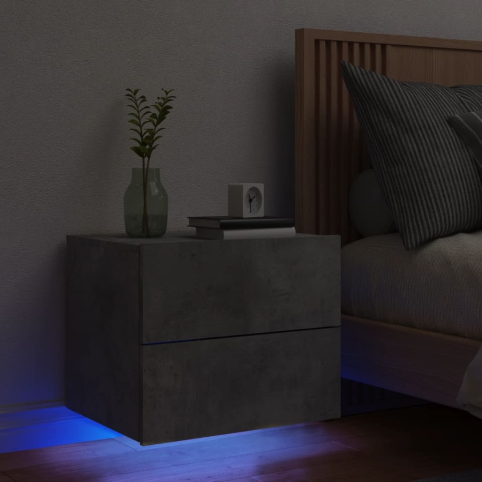 Noptieră montată pe perete cu lumini LED, gri beton