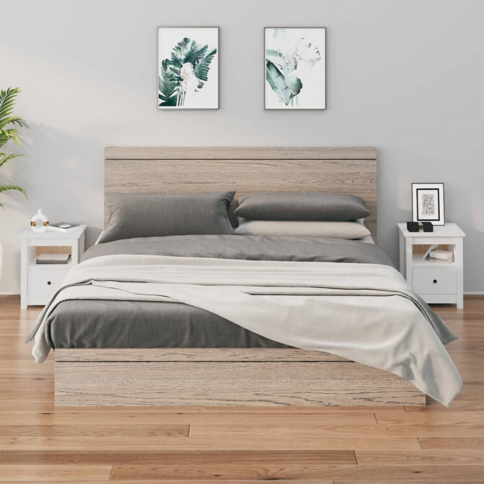 Noptiere, 2 buc., alb, 40x35x49 cm, lemn masiv de pin