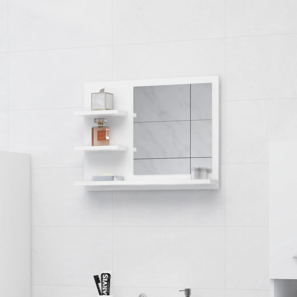Oglindă de baie, alb, 60 x 10,5 x 45 cm, PAL