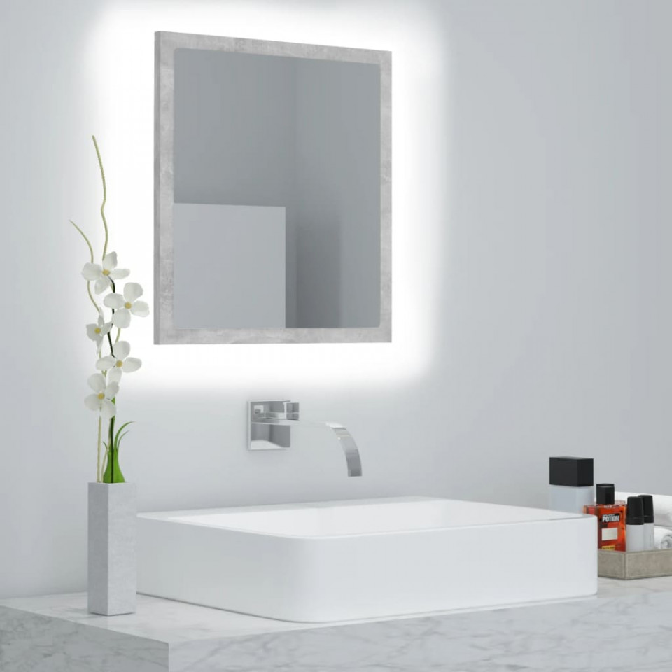 Poza Oglinda de baie cu LED, gri beton, 40x8,5x37 cm, PAL
