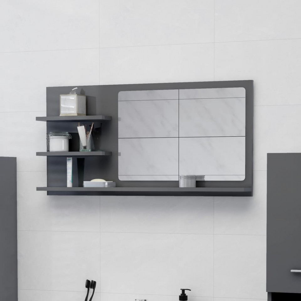 Poza Oglinda de baie, gri extralucios, 90 x 10,5 x 45 cm, PAL