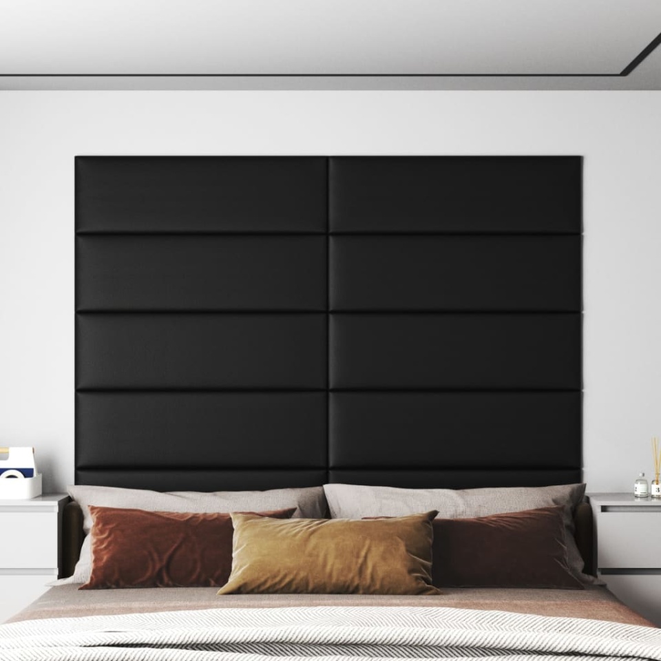 Panouri de perete 12 buc. negru, 90x30 cm, piele eco 3,24 m²