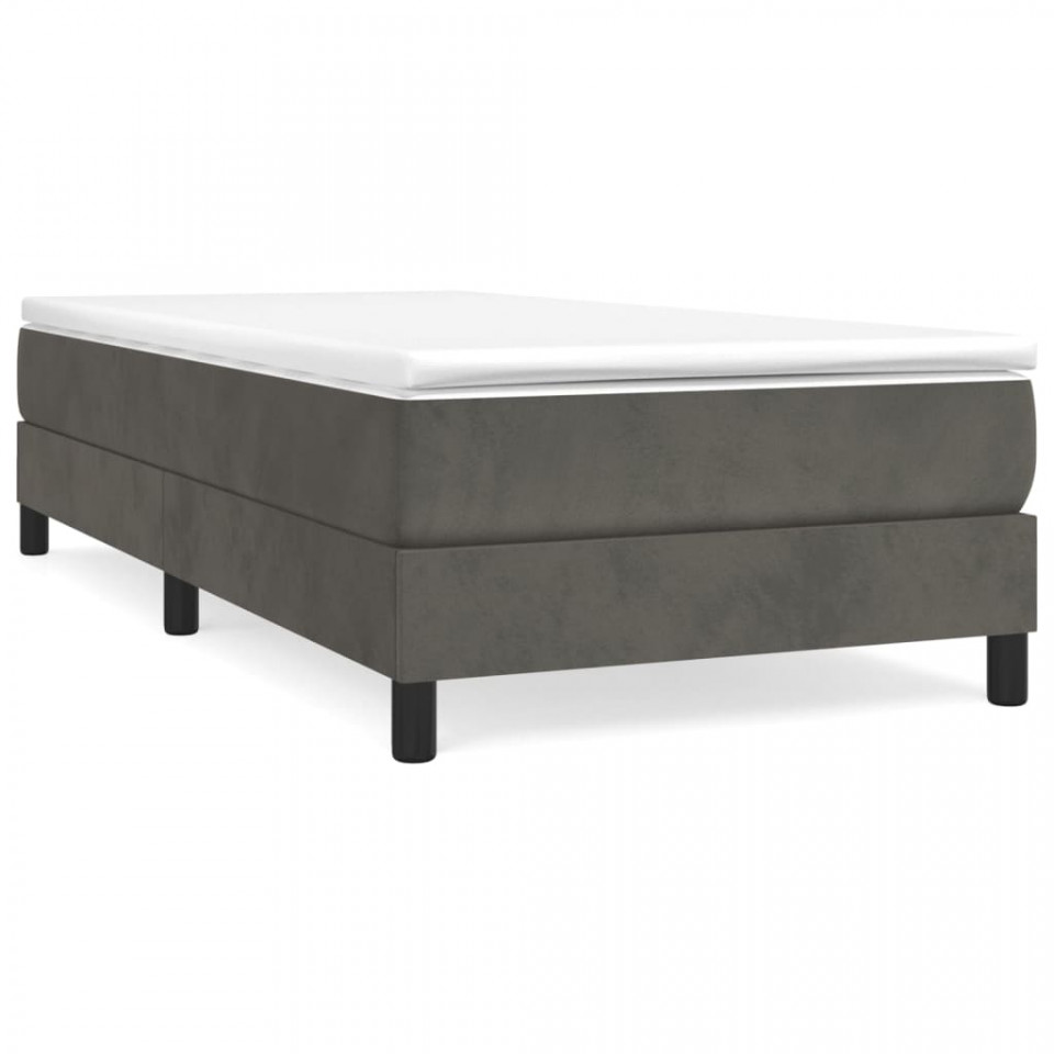 Pat box spring cu saltea, gri închis, 90x190 cm, catifea