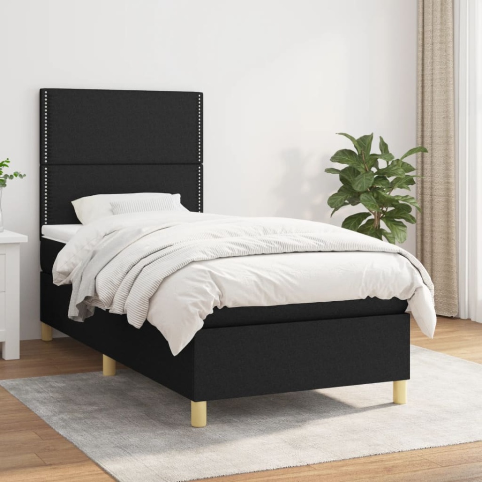 Pat box spring cu saltea, negru, 80x200 cm, textil