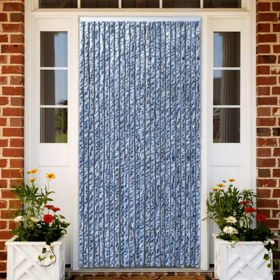 Perdea de insecte, albastru, alb, argintiu, 90x220 cm, Chenille