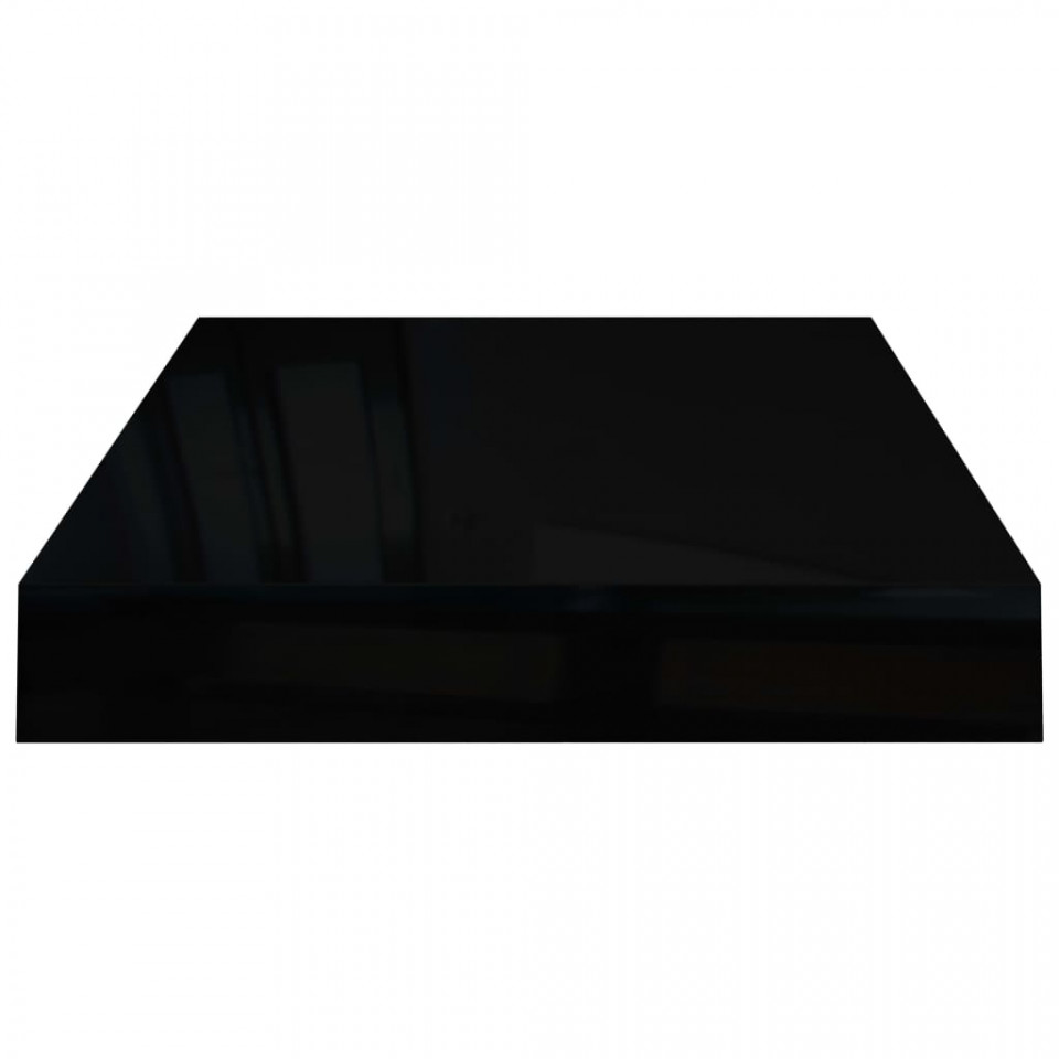 Raft de perete suspendat, negru extralucios, 40x23x3,8 cm, MDF