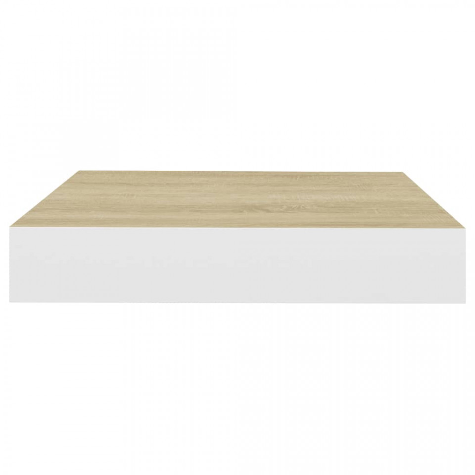 Rafturi perete suspendate 2 buc. alb/stejar 23x23,5x3,8 cm MDF