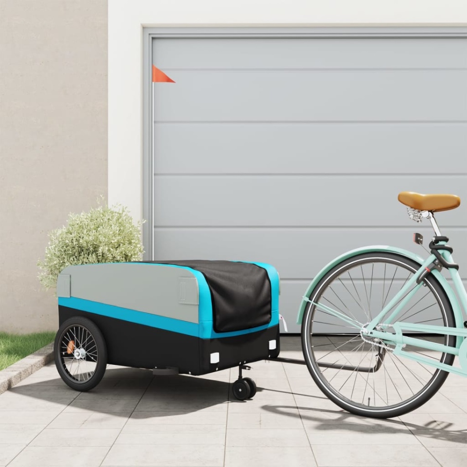 Remorcă pentru biciclete, negru și albastru, 45 kg, fier