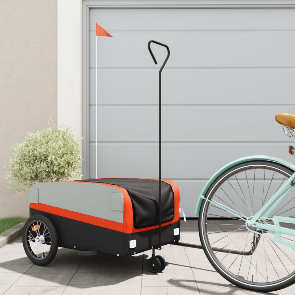 Remorcă pentru biciclete, negru și portocaliu, 45 kg, fier