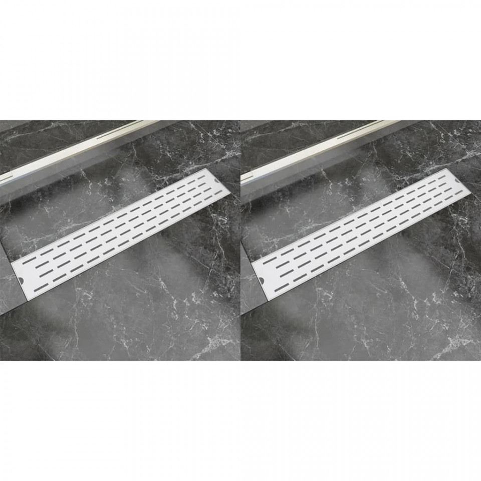 Rigolă liniară de duș, 2 buc., 630×140 mm, oțel inoxidabil, linii 630x140