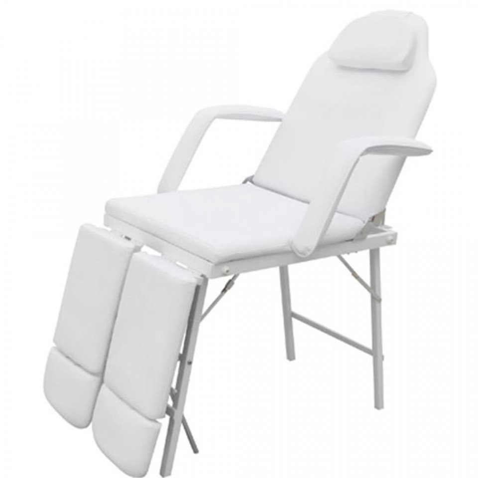 Scaun tratament facial, piele artificială, 185x78x76 cm, alb