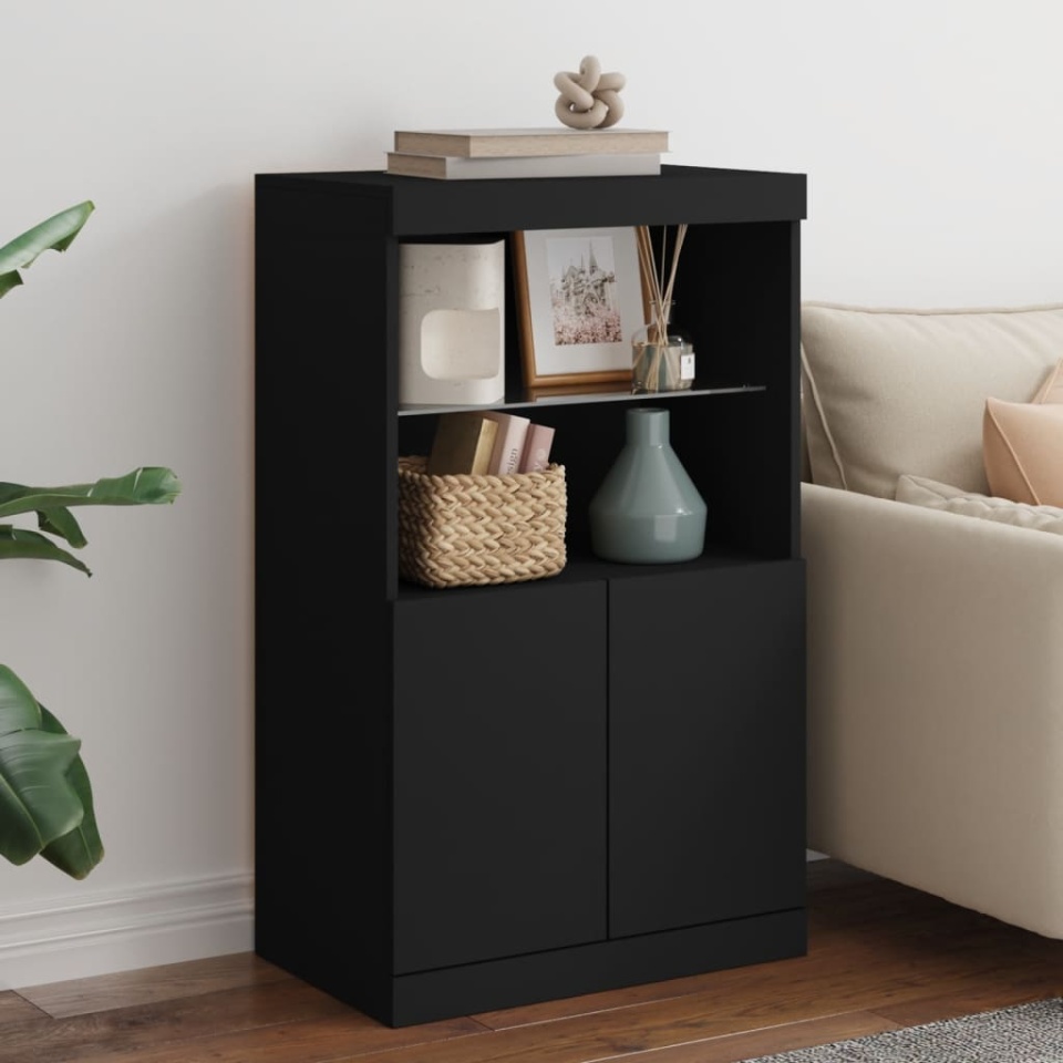 Servantă cu lumini LED, negru, 60,5x37x100 cm
