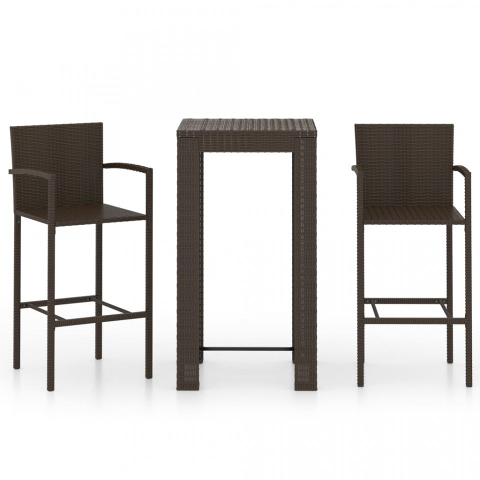 Set bar exterior cu cotieră, 3 piese, maro, poliratan