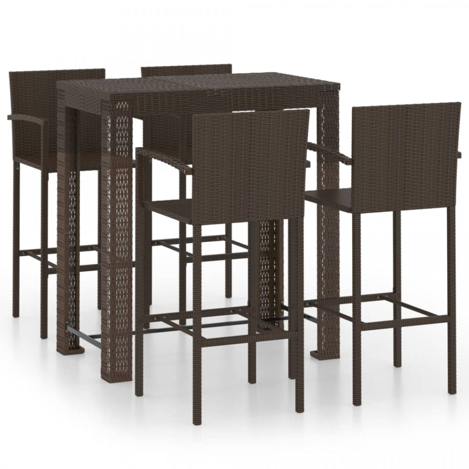 Set bar exterior cu cotieră, 5 piese, maro, poliratan