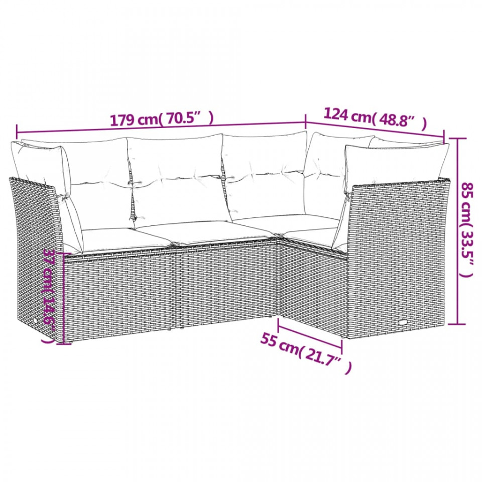 Set canapele de grădină, 4 piese, cu perne, maro poliratan maro