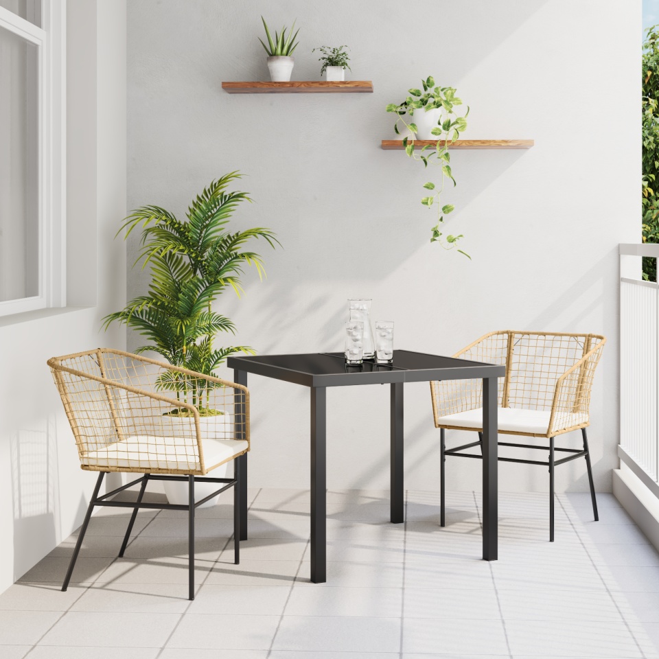 Set de dining de grădină cu 3 piese cu perne, maro, ratan polimer