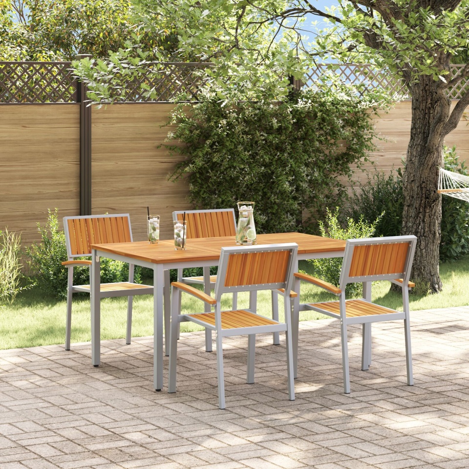 Set de dining pentru grădină , 5 piese, din lemn solid de acacia și metal