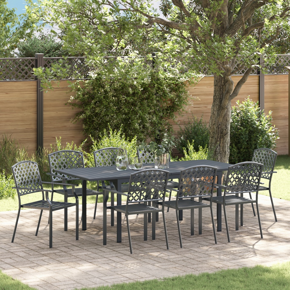 Set de mobilă pentru hol 9 piese oțel antracit, Masă de grădină extensibilă antracit (140-210)x90x73 cm oțel, Scaune de grădină 4 bucăți stivuite
