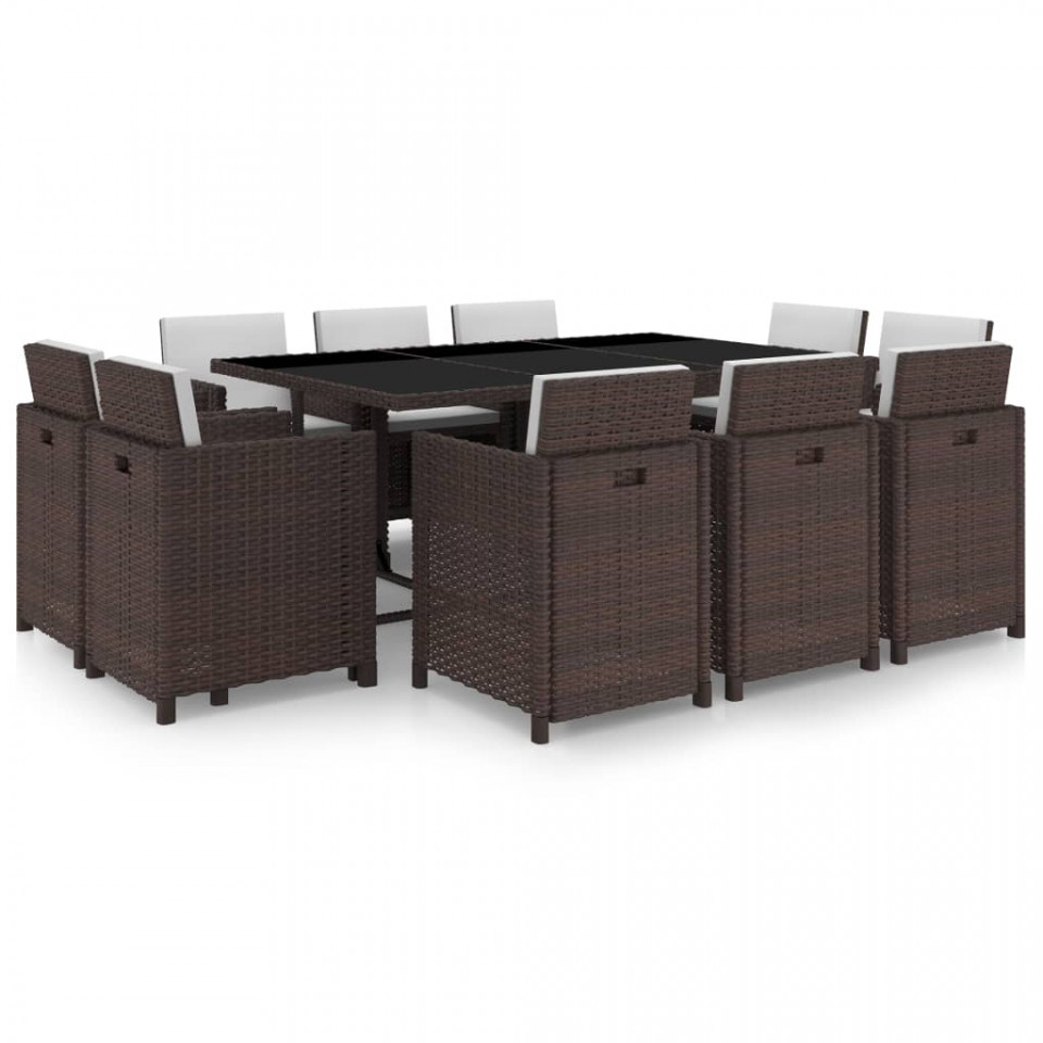 Set mobilier de exterior cu perne, 11 piese, maro, poliratan Casa Practica