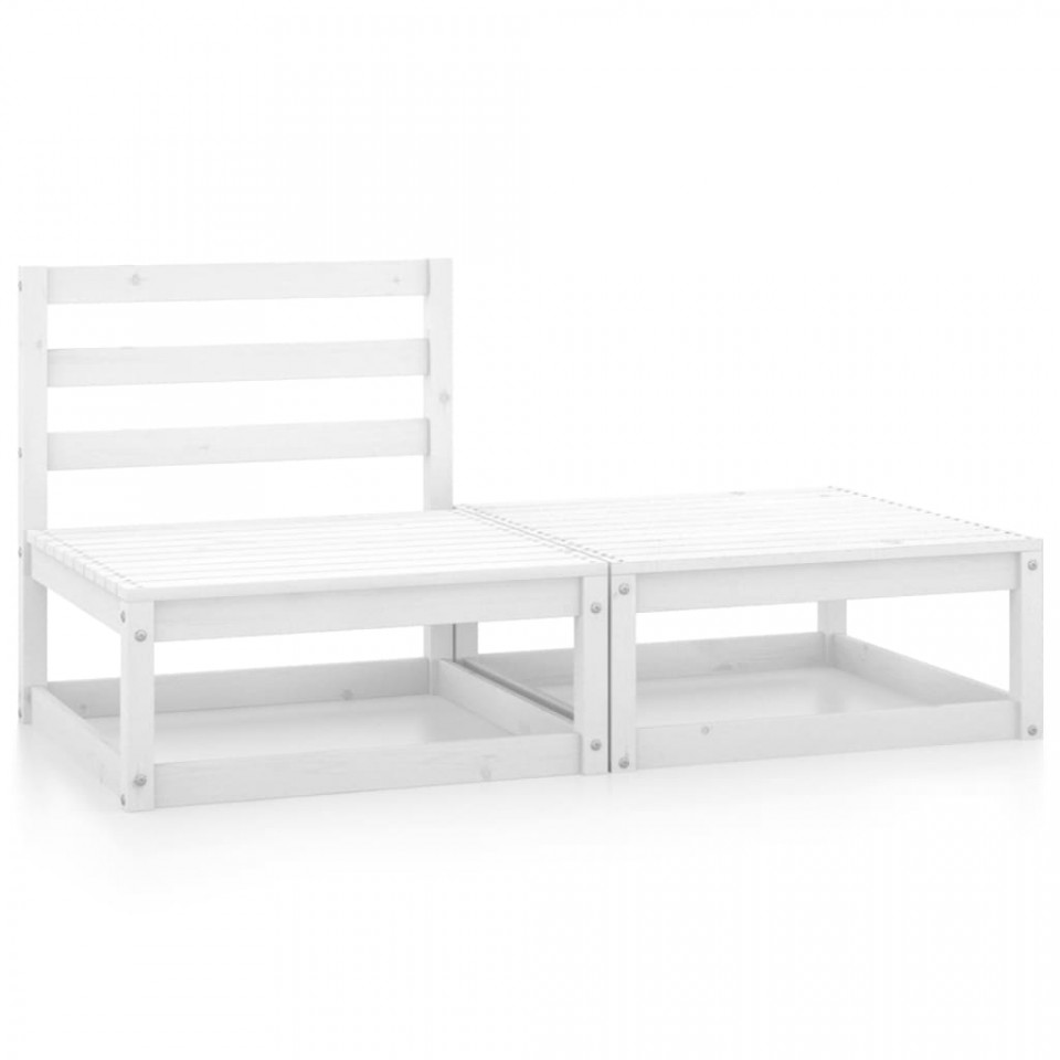 Set mobilier de grădină, 2 piese, alb, lemn masiv de pin