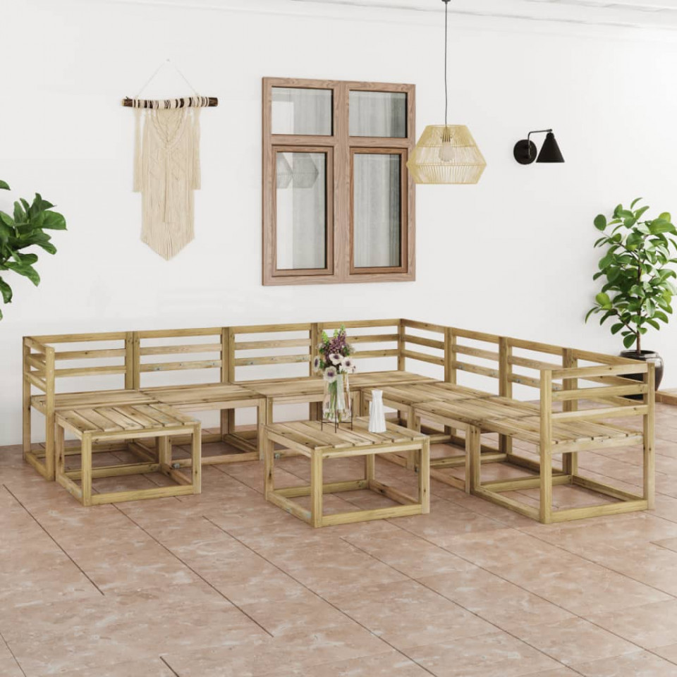 Set mobilier de gradina, 9 piese, lemn de pin verde tratat