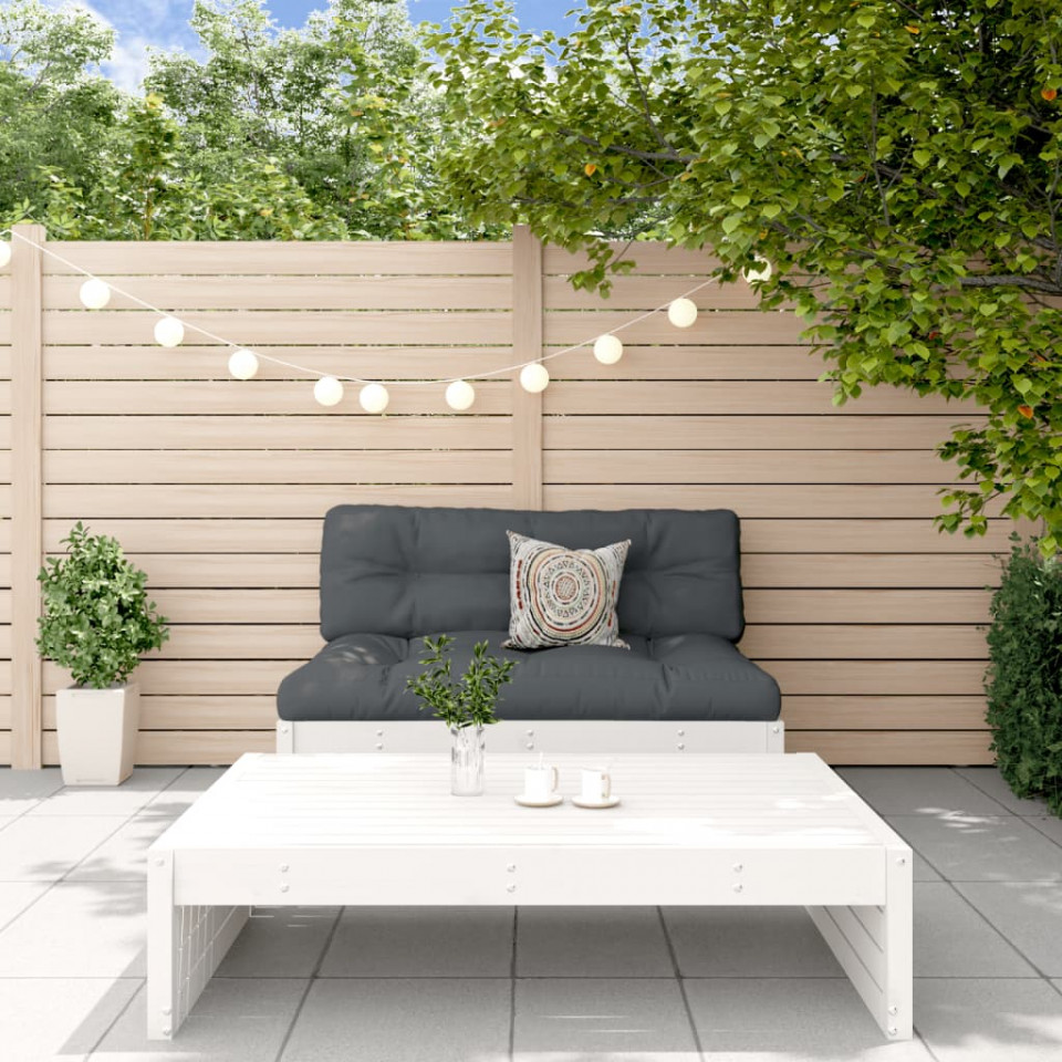 Set mobilier de grădină cu perne, 2 piese, alb, lemn masiv