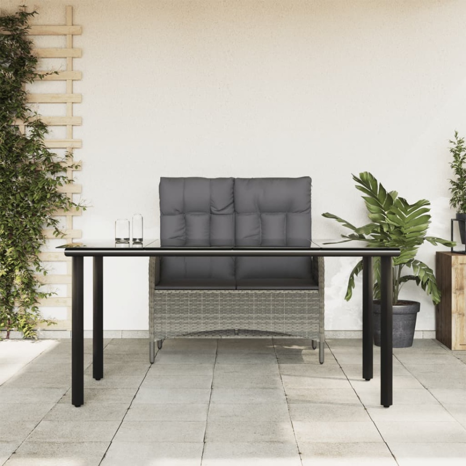 Set mobilier de grădină cu perne, 2 piese, gri, poliratan