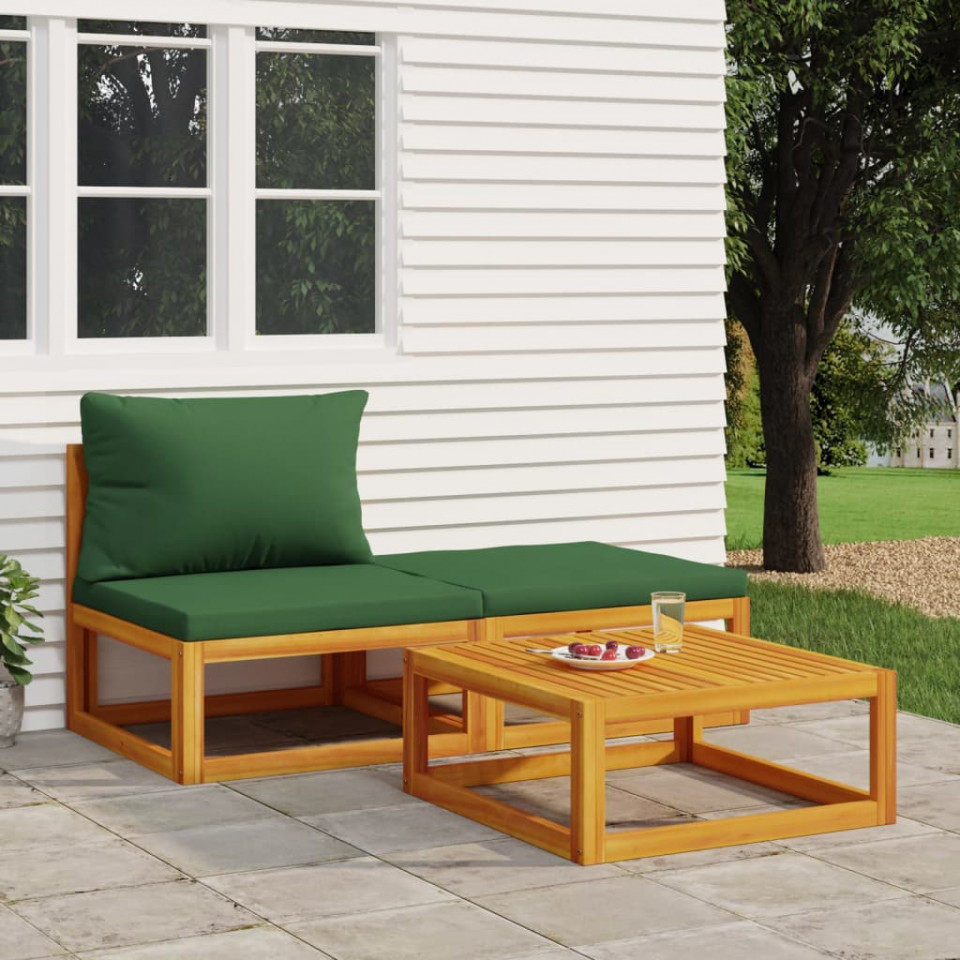 Set mobilier de grădină cu perne, 3 piese, lemn masiv acacia